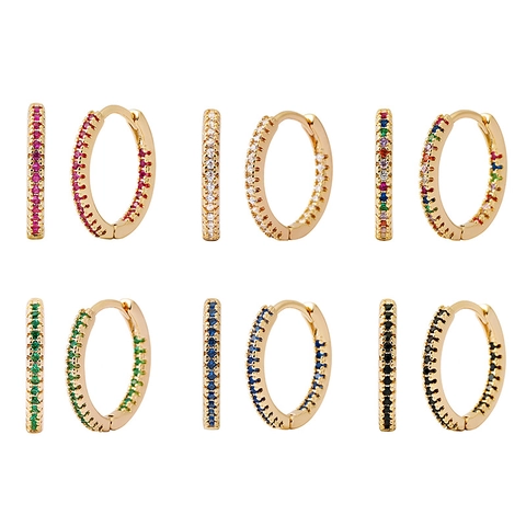 Colorful Zircon Hoop Earrings Copper Huggie Ear Buckles Round Geometric Minimalist Elegant Jewelry For Women Accessory