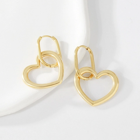 Orecchini A Cerchio Con Pendente A Cuore Cavo Acciaio Inossidabile Placcato Oro Stile Minimalista Per Donna