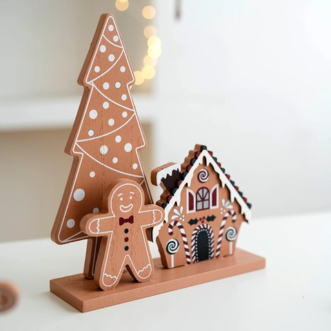Χριστουγεννιάτικο Ξύλινο Gingerbread Man Σπιτάκι Διακοσμητικό JOY Γράμμα Ξύλινη Φιγούρα για Διακόσμηση Τραπεζιού
