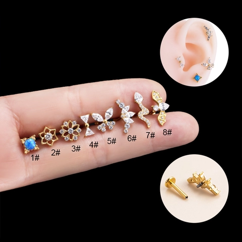 G23 Titane Labret Stud Filetage Interne Cartilage Piercing Boucles Oreilles Zircon Papillon Serpent Chauve-Souris Bijoux