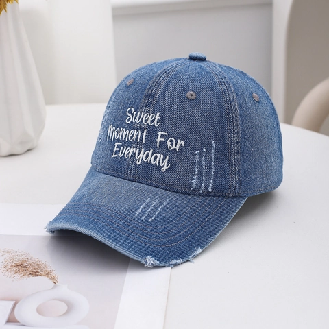Vintage Washed Denim Baseball Cap Distressed Cotton Embroidered Letter Adjustable Outdoor Sun Hat For Women Men