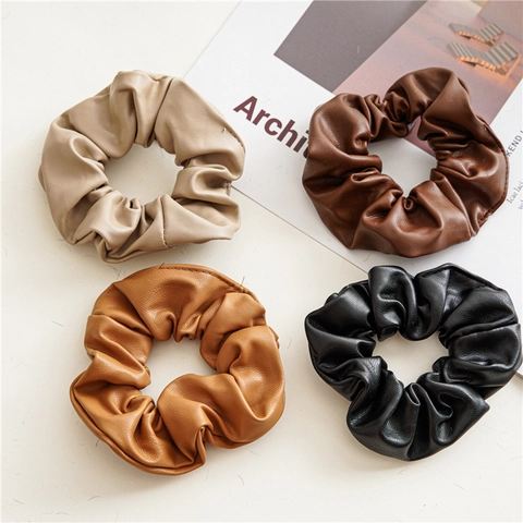 PU Leather Scrunchies Solid Color Elastic Hair Ties Simple Elegant Hair Ropes Korean Style Versatile Hair Accessories