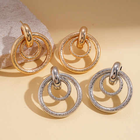Geometrische Gelaagde Halfronde Oorbellen Met 925 Sterling Zilveren Oorsteker Matte Getextureerde Metalen Cirkels