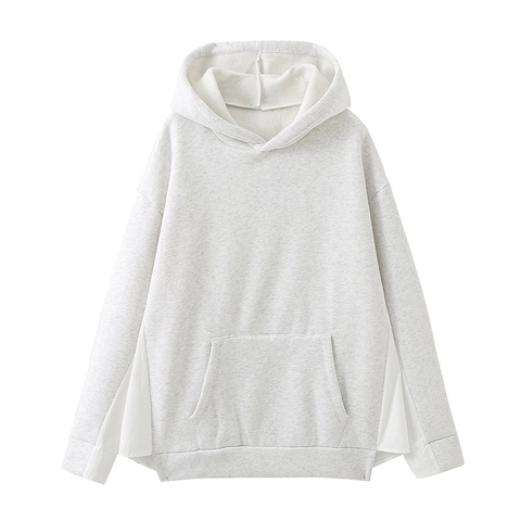 Damen Kapuzenpullover Patchwork Langarm Hoodie Kängurutasche Casual Streetwear Grau Weiß Polyester Mischung Oberteil