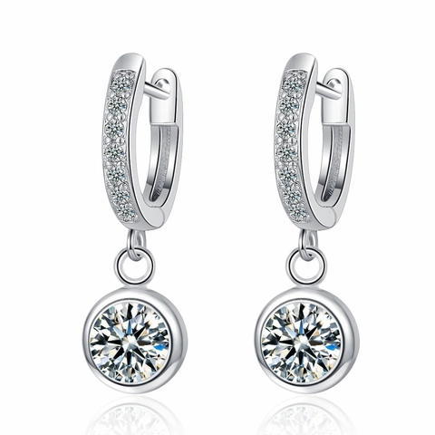 Elegante Runde Zirkonia Hängeohrringe Kupfer Mikro Pavé Huggie Hoop Geometrischer Schmuck Für Damen