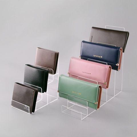 Acrylic Wallet Display Stand Multi Tiered Ladder Rack Transparent Countertop Storage Organizer For Purse Phone Cosmetics