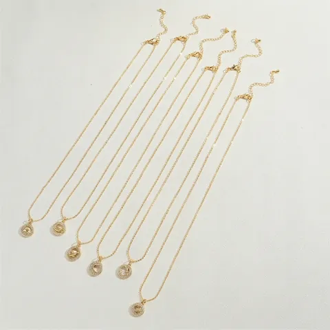 French Retro Minimalist Star Moon Planet Lightning Rainbow Pendant Necklace Gold Plated Copper Zirconia Clavicle Chain Jewelry
