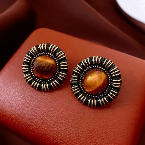 Vintage Runde Ohrstecker Mit Harz Und Silbernem Ohrstift Französischer Stil Faltenstruktur Schmuck Für Frauen