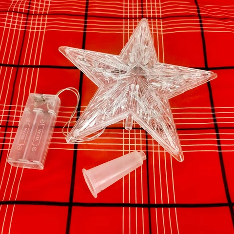 LED Christmas Tree Topper Star Transparent Glowing Pentagram Battery Operated Holiday Home Party Decor