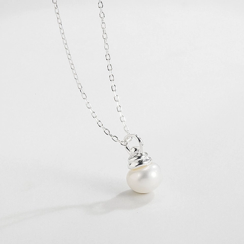 Collana di Perle Artificiali in Argento Sterling 925 per Donna Minimalista Pendente Geometrico Elegante Gioielli