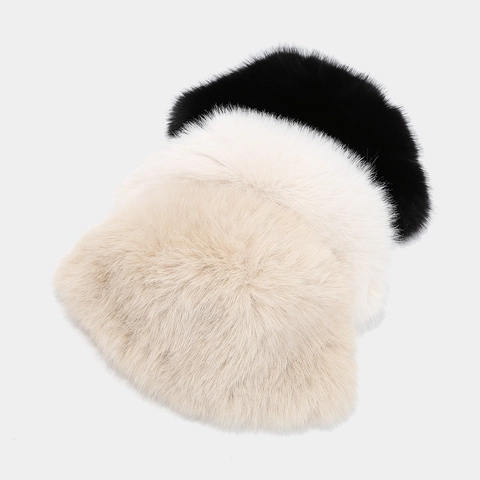 Bucket Hat Women Winter Warm Faux Fur Plush Thick Windproof Outdoor Casual Mongolian Style Solid Color