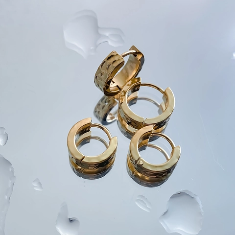 Pendientes de Aro Martillado de Acero Inoxidable Minimalista para Mujer Chapado en Oro Plata Gruesos Redondos Geométricos Joyería