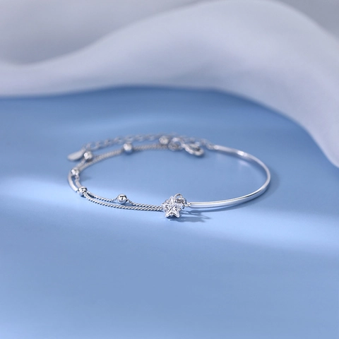 Double Layer Star Pendant Bracelet Bangle Copper Silver Plated Minimalist Elegant Jewelry Gift For Women