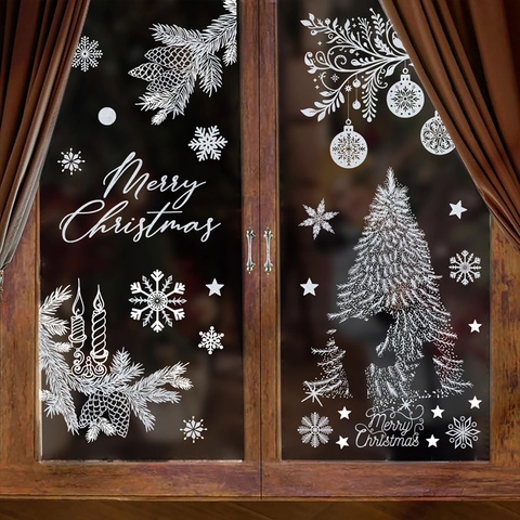 Christmas Static Window Clings White Reindeer Snowflake Santa Static Adsorption PVC Decals For Glass Decoration