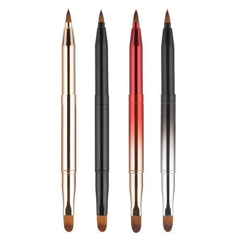 Double-Ended Retractable Lip Brush Portable Concealer Brush With Cap Synthetic Fiber Bristles Metal Handle Makeup Tool