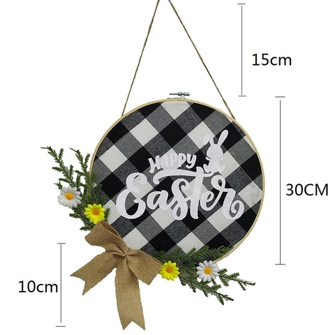 Welcome Hello Happy Easter Wooden Door Sign Wreath Artificial Greenery Burlap Bow Farmhouse Front Door Wall Decor