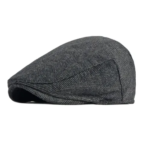 Béret en Laine à Chevrons Vintage Britannique Hommes Femmes Rétro Casquette de Gavroche Chapeau Plat Accessoires de Mode Automne Hiver