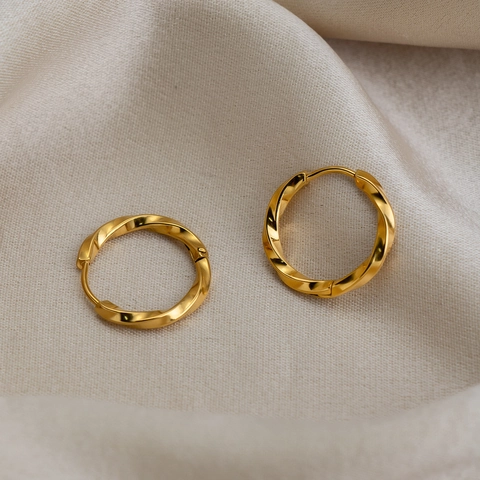 Minimalist Twisted Hoop Earrings Stainless Steel Gold Plated Waterproof Hypoallergenic Fashion Textured Jewelry Women