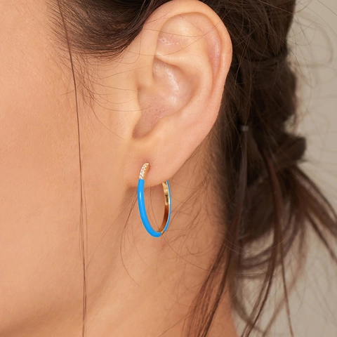 Orecchini a Cerchio in Smalto di Lusso Con Perno in Argento Sterling 925 Zirconia Colorata Intarsiata Fibbie per Orecchie Geometriche a U per Gioielli da Donna