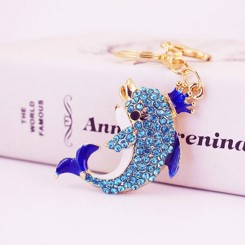 Luxus Strass Krone Delfin Schlüsselanhänger Für Damen Zinklegierung Tier Tasche Anhänger Funkelnder Schlüsselring Geschenk Zubehör