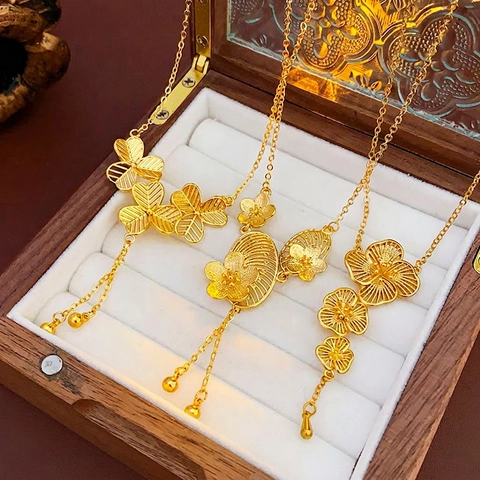 Collar De Borlas De Flores Estilo Chino Cobre Chapado En Oro Real Oriental Vintage Elegante Joyería Para Mujeres