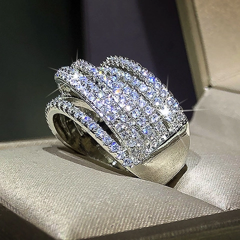 Wide Multi Layer Ring Copper Cubic Zirconia Micro Pave Sparkling Statement Jewelry For Women Luxury
