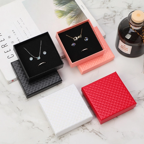 Schmuck Verpackung Box Diamant Textur Rhombus Papier Karton Geschenkbox Für Halskette Ring Ohrring Mit Schwamm Futter