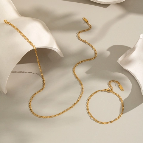 Figaro Kette Halskette Und Armband 18K Vergoldeter Edelstahl Minimalistisch Wasserdicht Hypoallergen Für Damen