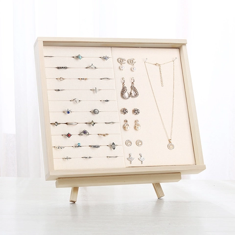 Solid Wood Jewelry Display Organizer Box With Acrylic Dustproof Cover Velvet Ring Necklace Holder Case Desktop Showcase