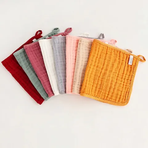 Muslin Burp Cloth 100% Cotton Gauze Layers Washcloth Soft Absorbent Breathable Infant Newborn Bib Face Towel Solid Color