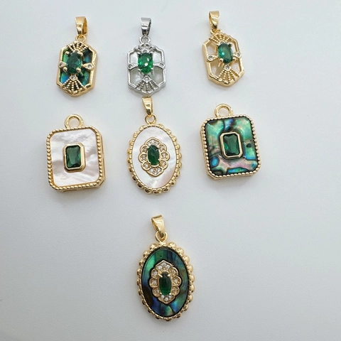 Pendenti Retro In Rame Placcato Oro 18K Conchiglia Naturale Abalone Gemma Verde Smeraldo Per Fai Da Te Creazione Gioielli Collane Bracciali