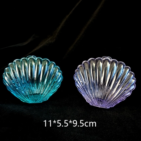 Muschelform Schmuck Aufbewahrungsbox Transparent Kunststoff Glitzer Staubdicht Klappdeckel Dekorativer Desktop Organizer