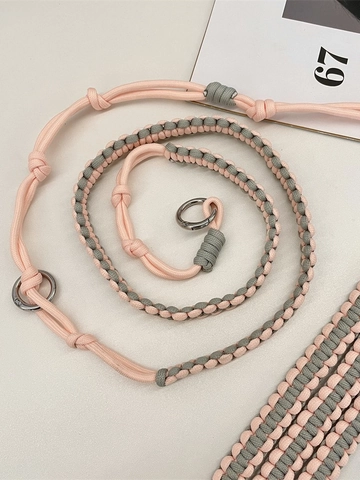 Tracolla Per Borsa Intrecciata A Mano Regolabile Sostituzione Cinghia A Spalla Corda Larga Con Anelli Di Metallo Rosa Grigio