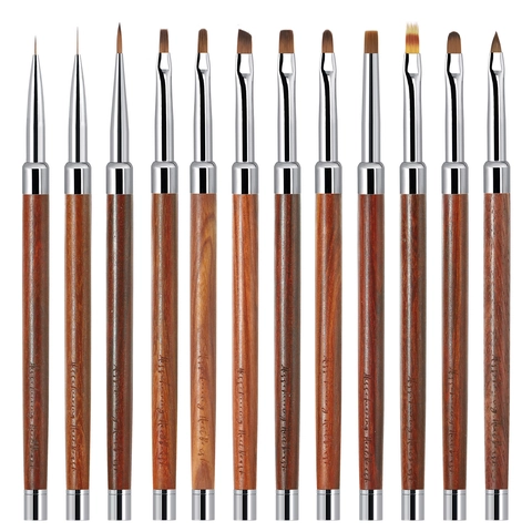 Professional Nail Art Brushes Rosewood Handle Painting Liner Carving Gradient UV Gel Design Manicure Salon Tools