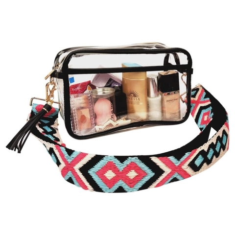 Clear Crossbody Stadium Bag Waterproof PVC Transparent Messenger Purse With Adjustable Patterned Wide Strap Fashion