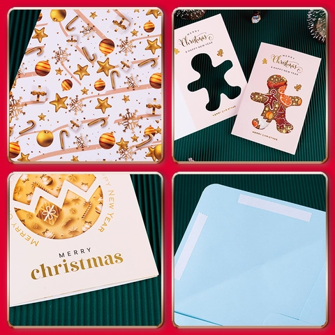 Christmas Greeting Cards Hollow Bronzing Cardstock Holiday Blessing Cards With Envelopes For New Year