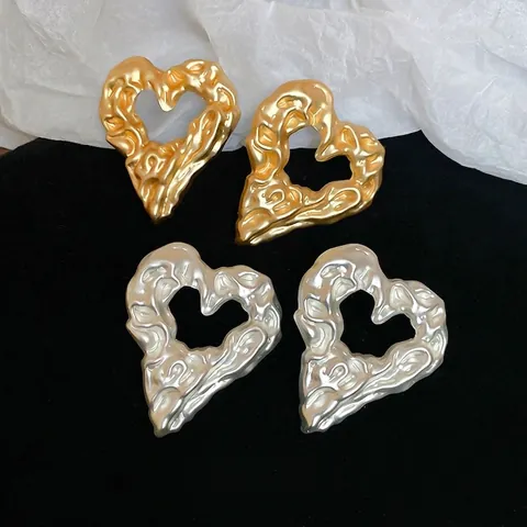 Unregelmäßige Lava Herz Ohrringe Mit 925 Sterling Silver Earring Post Hohl Schmelzendes Metall Stil Vintage Damen
