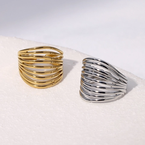 Minimalist Geometric Hollow Open Ring Stainless Steel Adjustable Multi Layer Line Band For Women Gold Silver Color