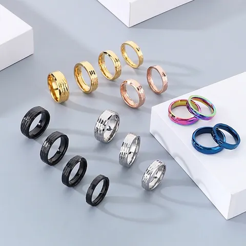 Anello Con Trama Martellata In Acciaio Inossidabile Gioielli Semplici E Alla Moda Per Uomo E Donna