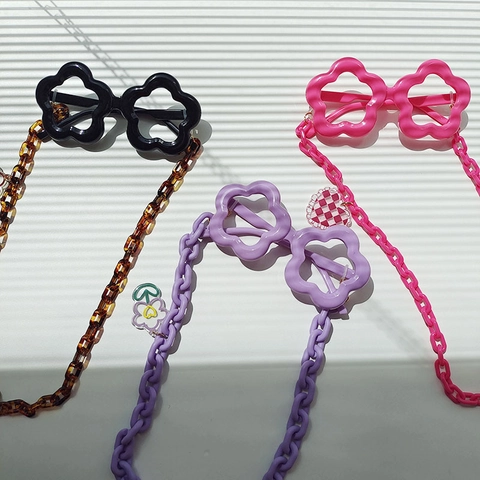 Lunettes De Soleil Fleur Pour Enfants En Plastique Résine Avec Chaîne Décorative Amovible Pour Tout-petits