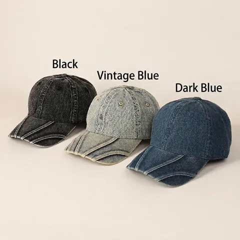 Berretto Da Baseball In Denim Lavato Retro Distressed Tesa Multistrato Cotone Regolabile Cappello Da Sole Vintage Unisex