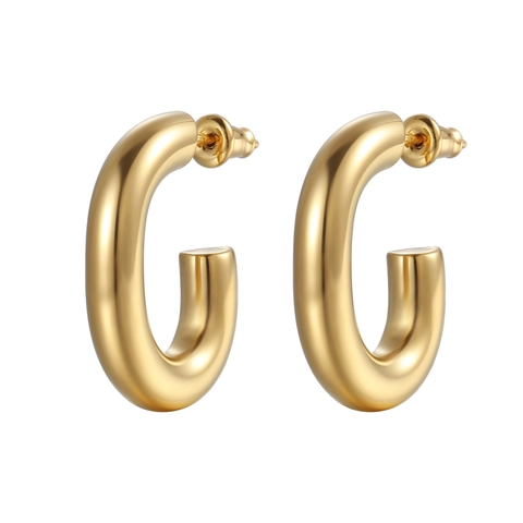 Orecchini A Cerchio Bombati A Forma Di C In Acciaio Inossidabile Placcato Oro 18 Carati Gioielli Di Moda Geometrici Ovali Per Donna