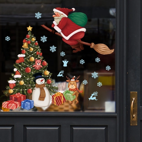Weihnachts Fensteraufkleber PVC Weihnachtsmann Rentier Schneemann Deko Für Glastür Zuhause Geschäft Wandtattoo