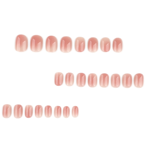 Nude Rosa Blush Ombre Press On Nägel Jelly Glänzend Mini Quadratisch Kurz Rund Künstliche Falsche Nägel Für Frauen Alltag