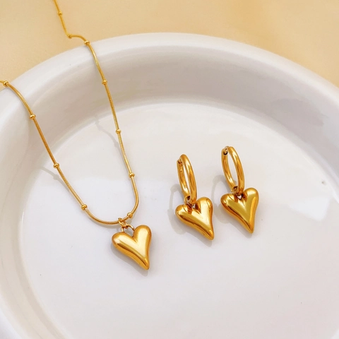 Collana E Orecchini In Acciaio Inossidabile Placcato Oro Con Pendente A Cuore Catena A Sfere Gioielli Estetici Donna