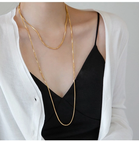 Collana A Catena Di Serpente Sottile Lunga In Acciaio Inossidabile Stile Minimalista Elegante Donna