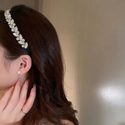 Luxury Alloy Rhinestone Headband With Crystal Geometric Square Leaf Design Shiny Hair Accessories For Women
