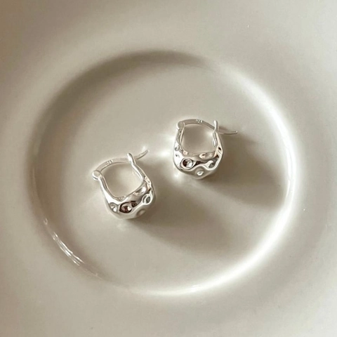 Orecchini a Bottone in Argento Sterling 925 con Texture Lava Irregolare per Donna Minimalisti Oro Argento Gioielli