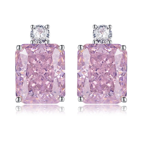 Lussuosi Orecchini a Bottone in Argento Sterling 925 Rettangolari Taglio Radiant Strass Gialli Rosa per Donna Gioielli