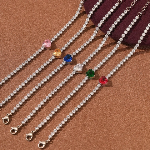 Bracciale Tennis Cuore Acciaio Inossidabile Zircone Placcato Oro Regolabile Elegante Gioielli Pietre Per Donne
